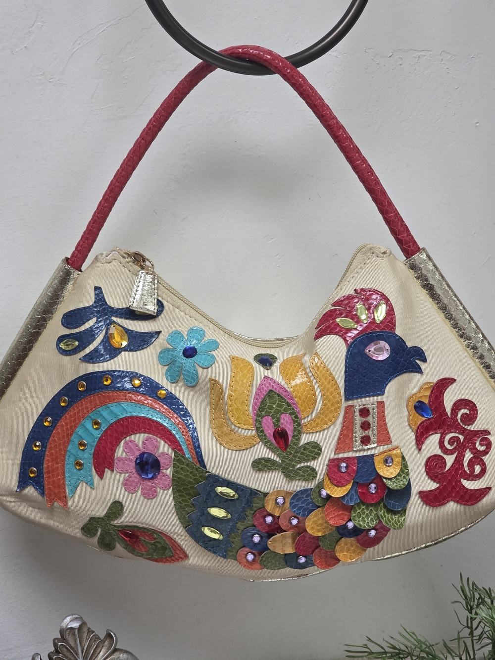 Vintage Braccialini Tua Rooster Appliqué Satchel. Made In Italy. W/ Tags